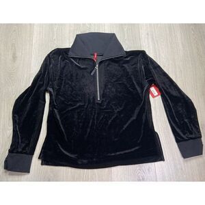 Spanx Pullover Top Black‎ Velvet Zip Lounge Sweatshirt Athleisure Luxury Cozy